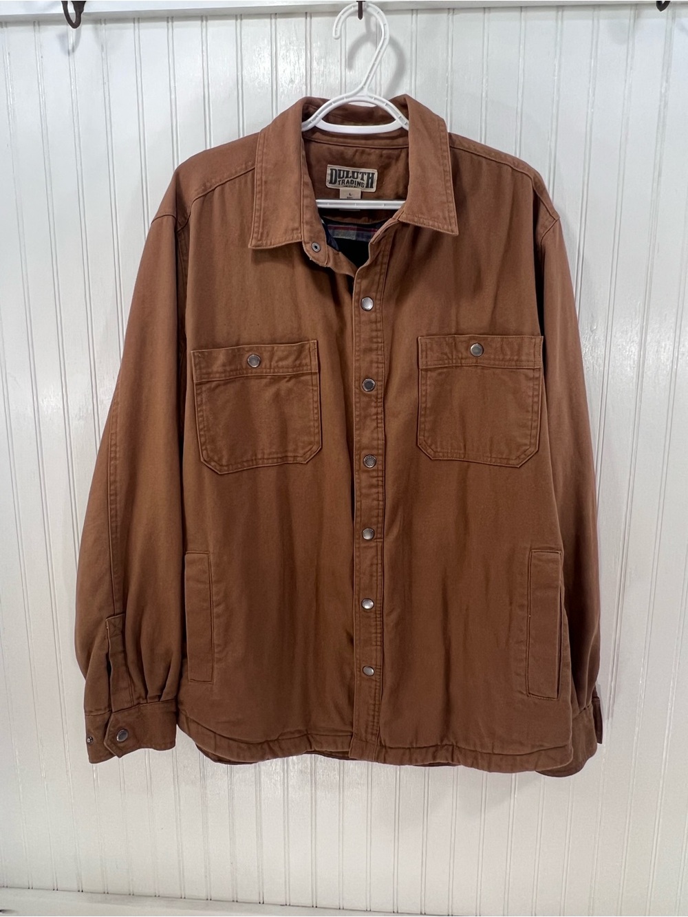 Duluth Trading Fire Hose Flannel Lined Limber Jac Chore Shirt Jacket Large Brown